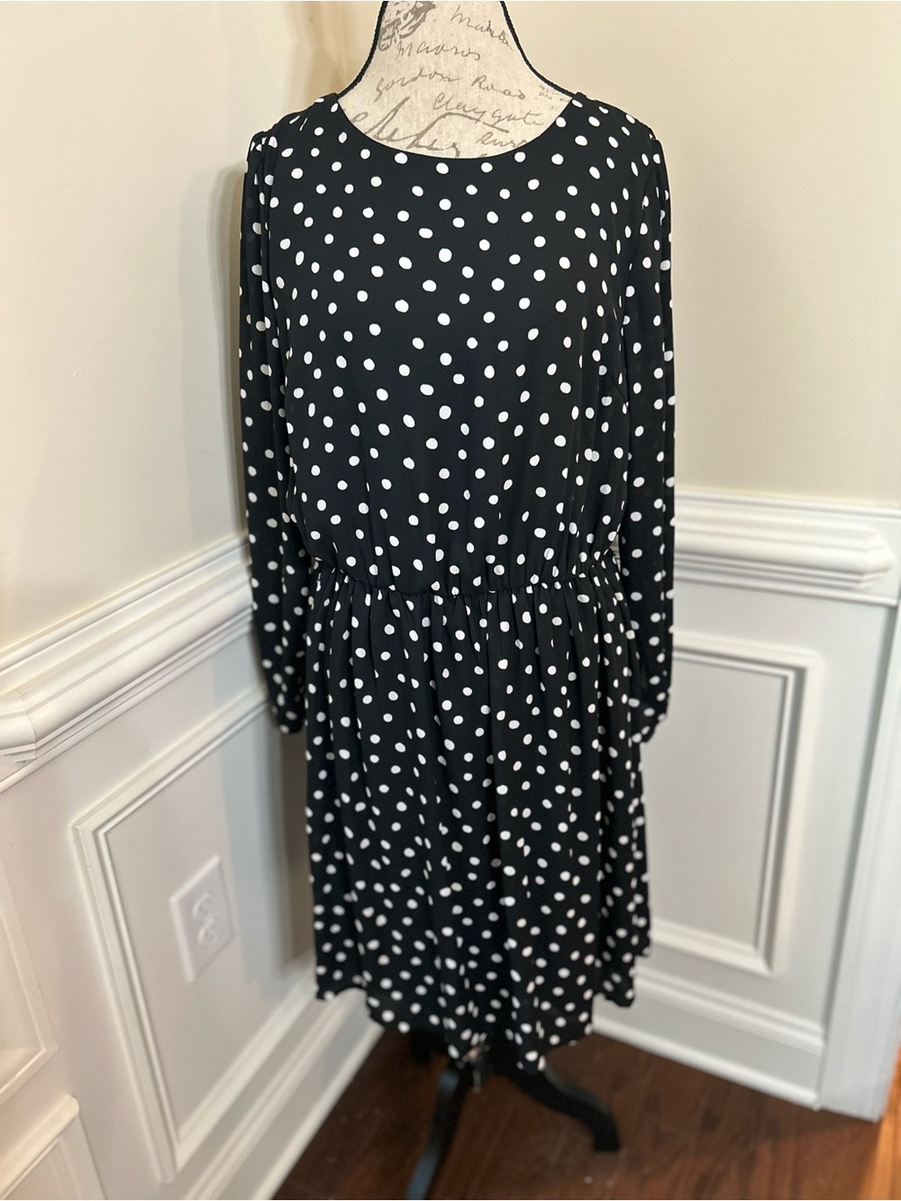 Classic Black & White Polka Dot Long-Sleeve Dress